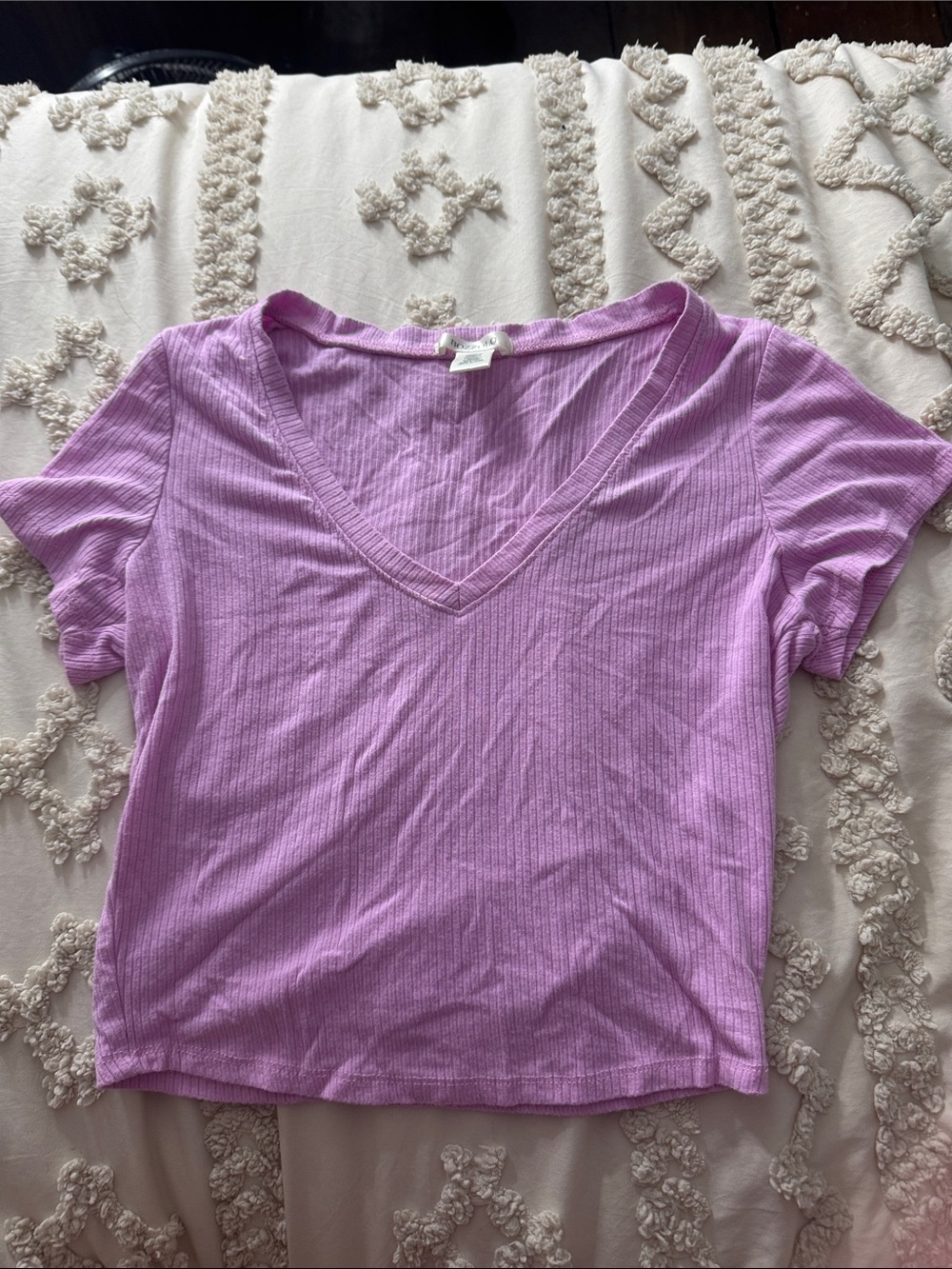 Bozzolo Lavender Ribbed V-Neck Short Sleeve Tee